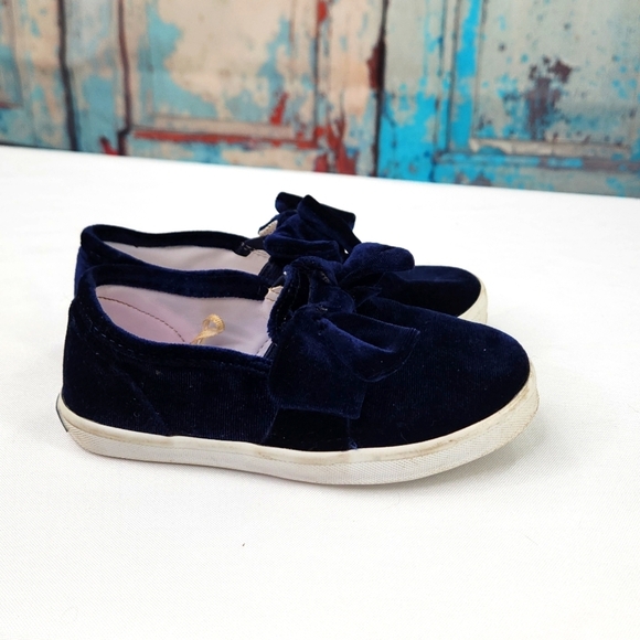 Janie and Jack Shoes Velvet Slip On Flat Bow Detail Blue Girl's - Picture 3 of 6